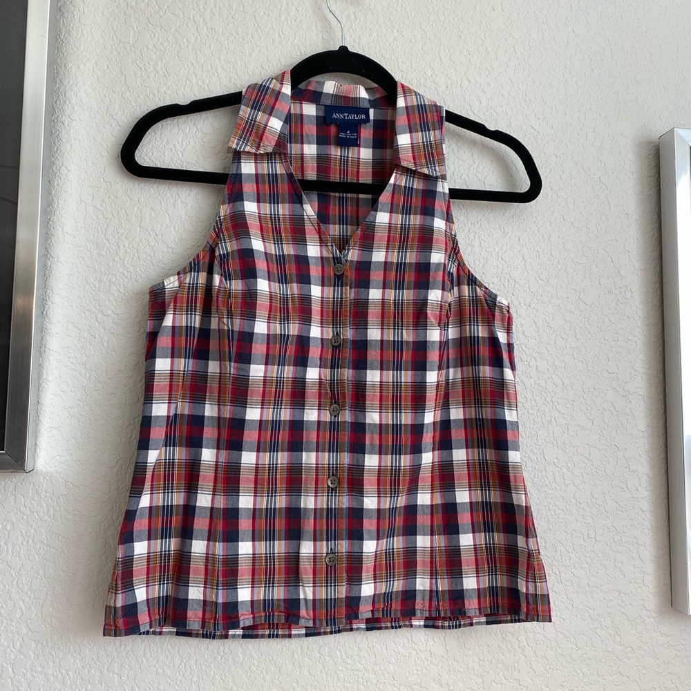 Adorable Vintage Ann Taylor Checkered Sleeveless Button Down size 4